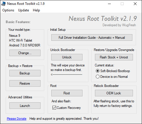 Screenshot of Nexus Root Toolkit